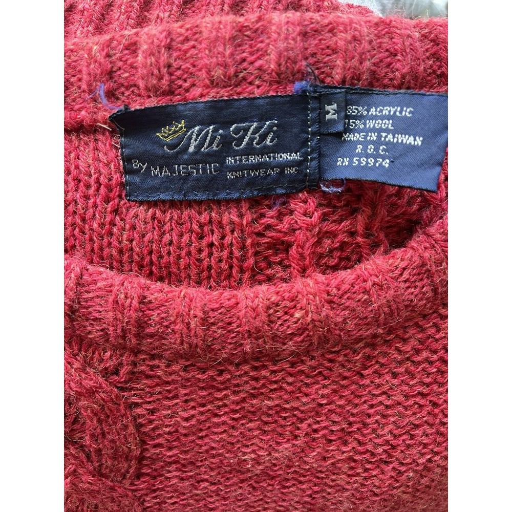 Vtg Mi Ki Majestic Wool Blend Sweater Medium Cable Knit Short Sleeve Buttons View 2